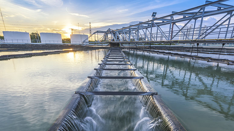 Water Treatment Plant process at sunset